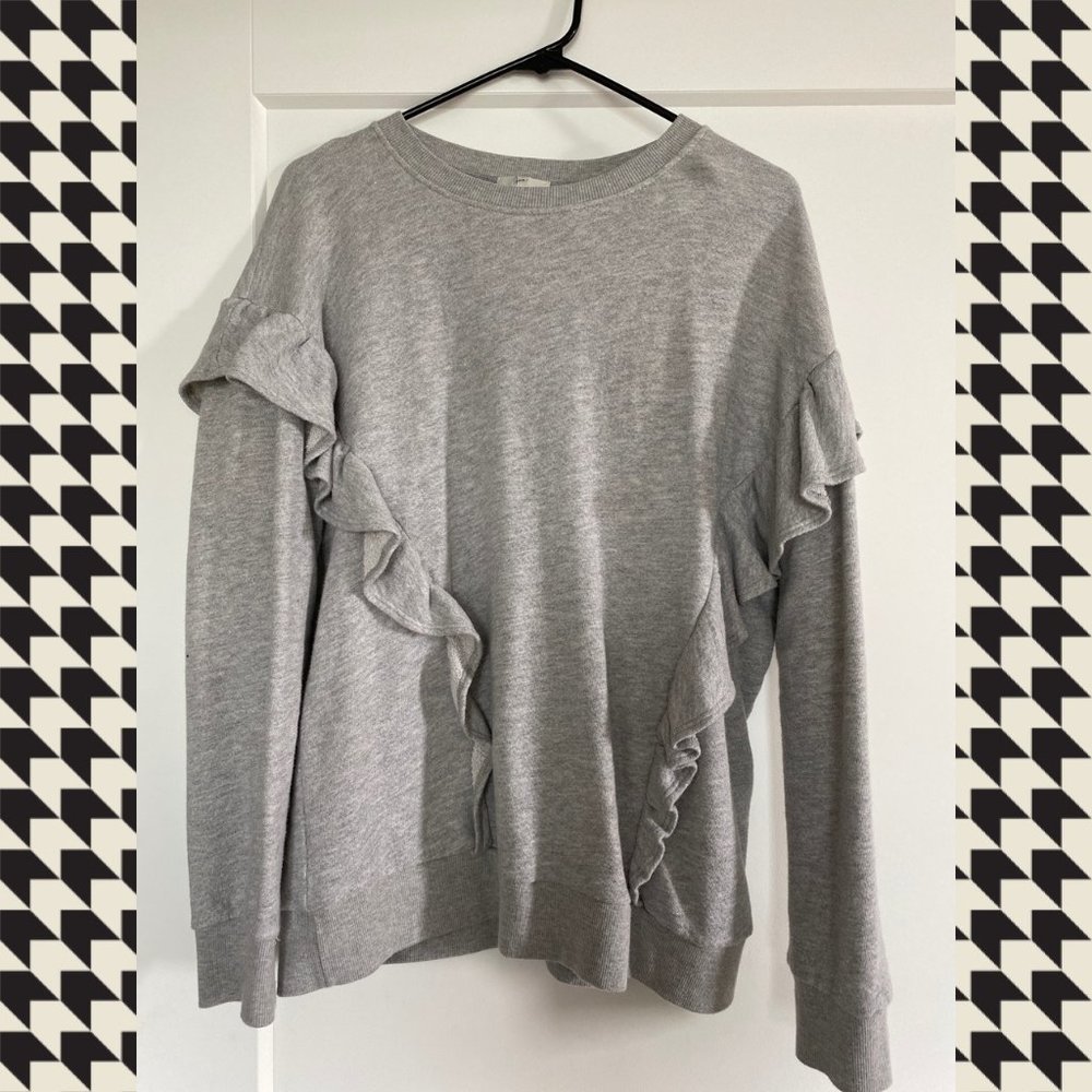 Joie Heather Gray Agnia Ruffled Sweatshirt
